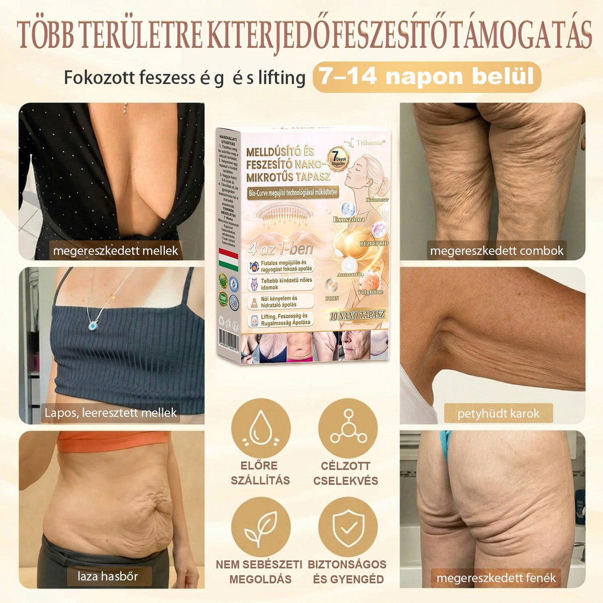 Trilumia®🏆 Mellvolumen, Emelés és Feszesítés Támogatására Szolgáló Nano Mikrotűs Tapasz Volufiline + Exosome + Rézpeptid Formula Sejtmegújító Technológiával Támogatva