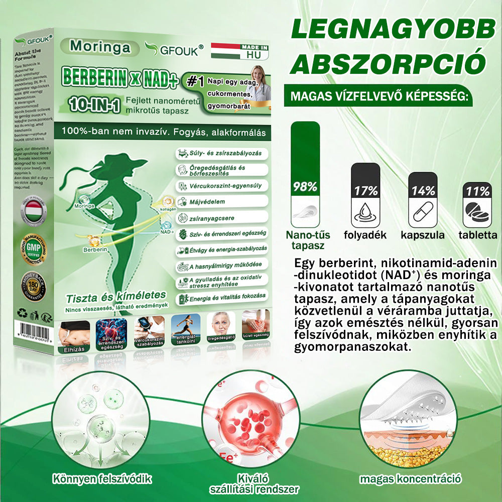 🥰Az Országos Népegészségügyi és Gyógyszerészeti Központ (NNGYK) által tanúsítva  | 🌿 GFOUK® Moringa · Berberine × NAD+ 10 az 1-ben fejlett nano mikrotűs tapasz👩‍⚕️ | 🌿Tudományos háttérrel | 10 az 1-ben formula | Eredmények 7 nap alatt 🥕)